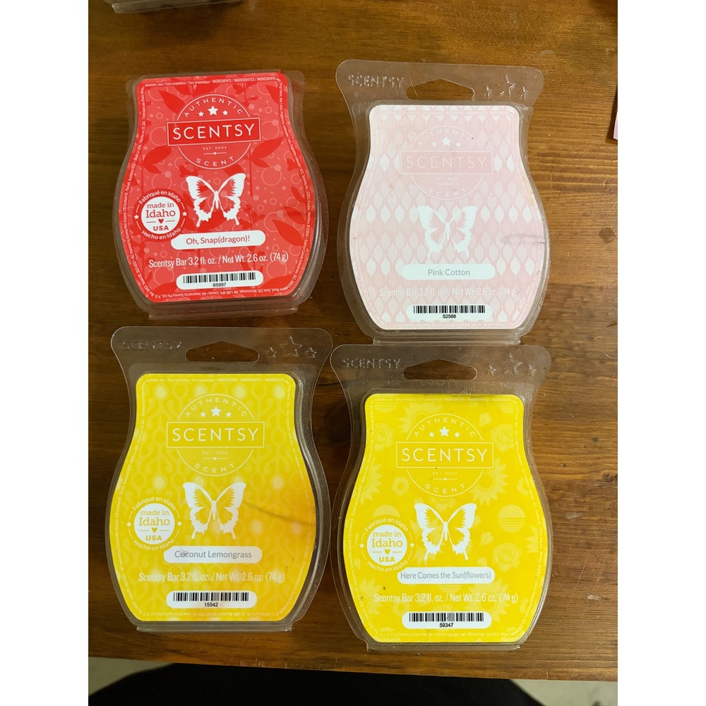Scentsy Wax Bar Bundle 4 Pk Oh Snapdragon Pink Cotton Coconut Lemongrass Sun new